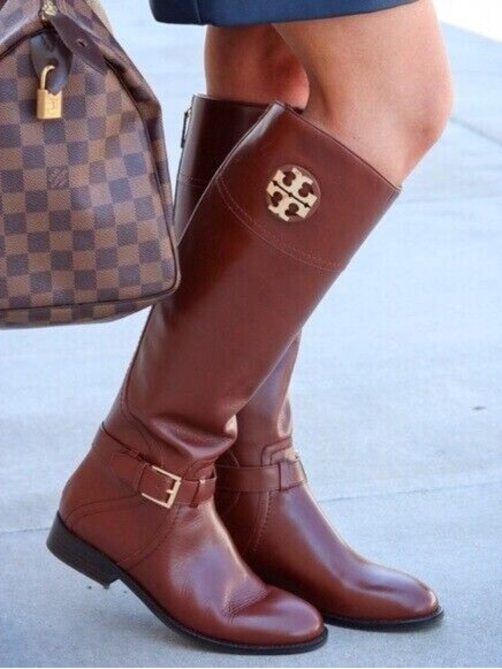 Tory Burch Brown Leather Knee-High Riding Boots with Gold Logo